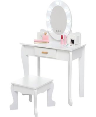 Kids Vanity Set with Makeup Desk and Chair, Girls Dressing Table Playset, White