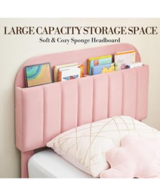 Bed Frame with Bookcase Headboard - Upholstered Velvet Platform Bed, 890LB Capacity, Noise-Free, Heavy-Duty Steel Legs, Easy Assembly