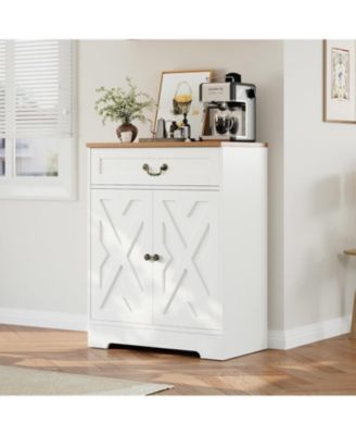 29" Farmhouse Sideboard Buffet Cabinet with Drawer & Adjustable Shelves, Small Kitchen Coffee Bar, White