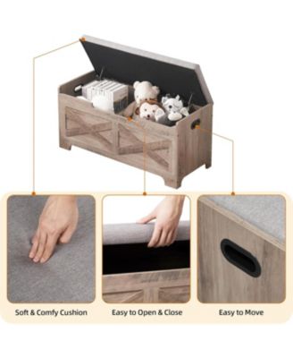 39.4" Wooden Storage Chest Entryway Bench, Toy Organizer Trunk with Safety Hinges for Bedroom and Living Room, Grey