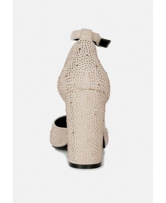 CULVER Womens Rhinestone Embellished Block Heel Sandals pumps