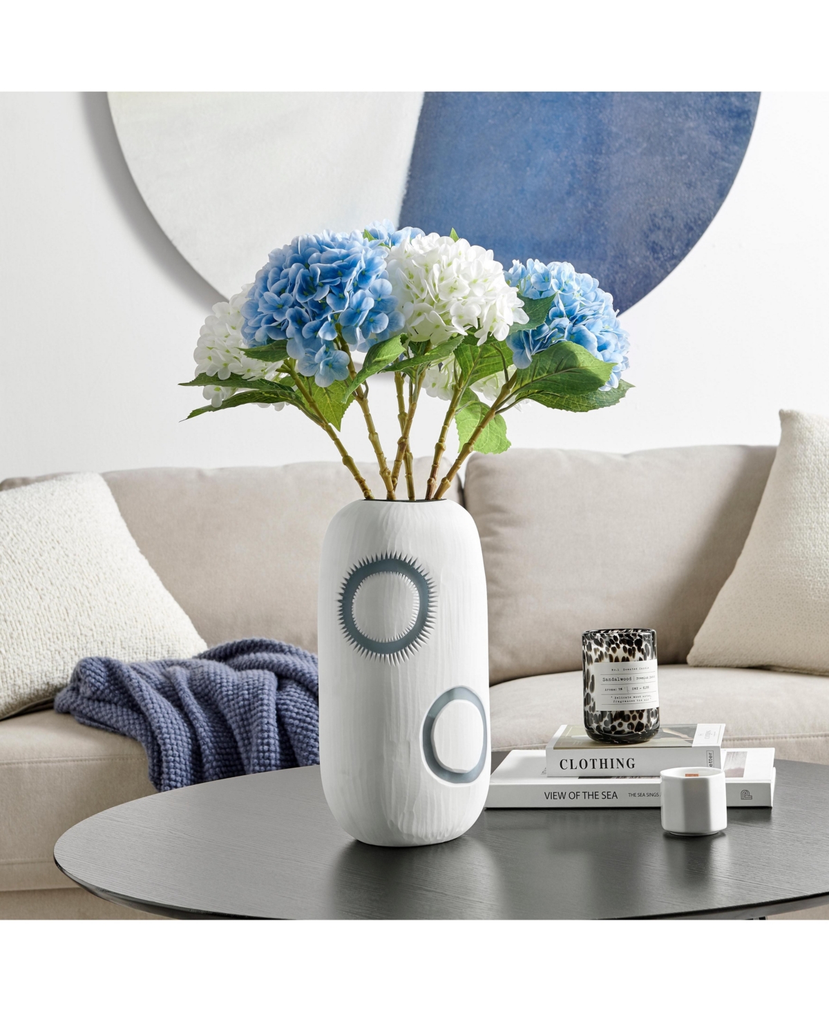 Danya B Elara Matte White and Navy Tabletop Vase