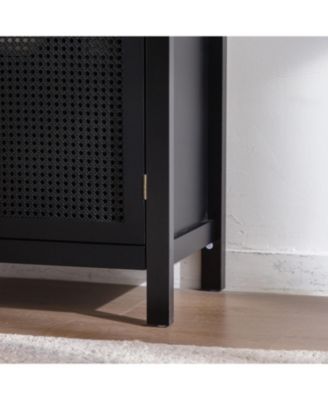 Black Rattan Accent Cabinet with Doors & Adjustable Shelf