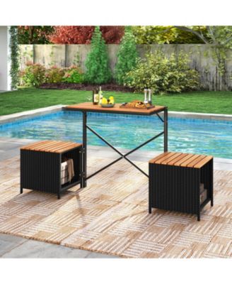 2-in-1 Outdoor Convertible Bench with Metal Frame PE Rattan Table and Chairs Set