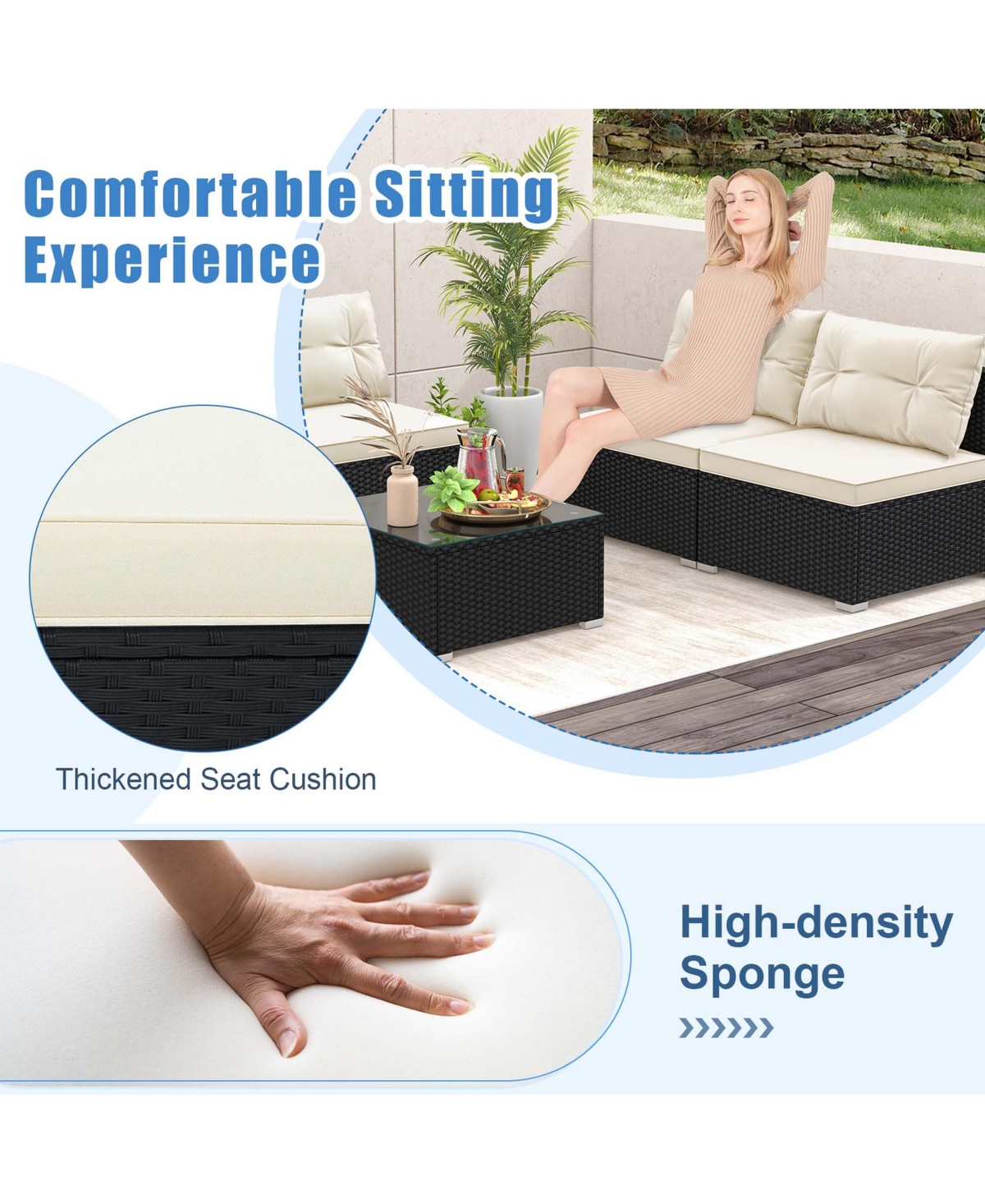 Costway 5 Pieces Outdoor Furniture Set with Seat & Back Cushions Tempered Glass Tabletop