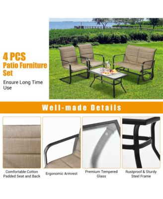 4 PCS Outdoor Patio Furniture Set Padded Chairs Glider Loveseat Coffee Table