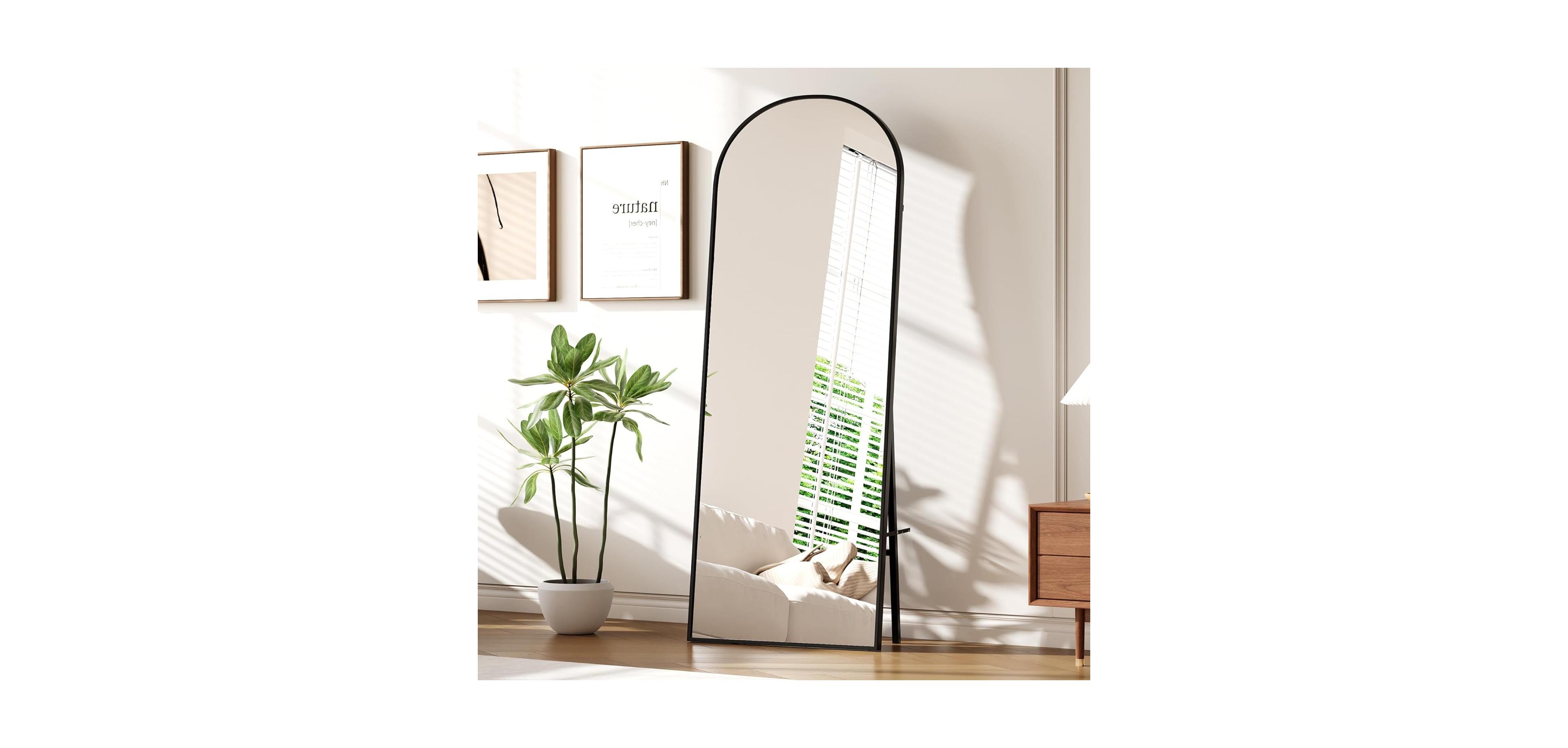 Homfan Arched Full Length Mirror, 65x22 Inches Full Floor Body Mirror, Freestanding Leaning Mirror with Stand