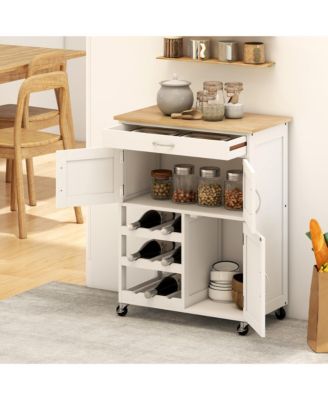 Bar Cart Rolling Kitchen Island on Wheels with Wine Rack