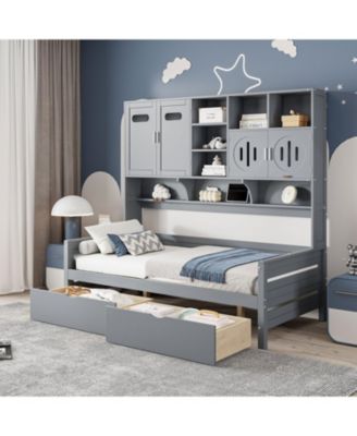 Twin Daybed with Drawers, Cabinet, & Shelf