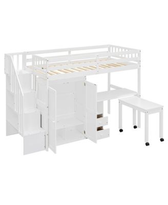 Kids & Teens Loft Bed with Stairs, Storage, and Desk - Twin