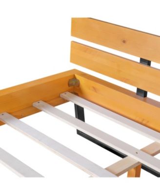 Pine Wood & Iron Bed Frame - Modern Industrial