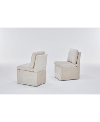 Linen Upholstered Armless Dining Chair with Storage