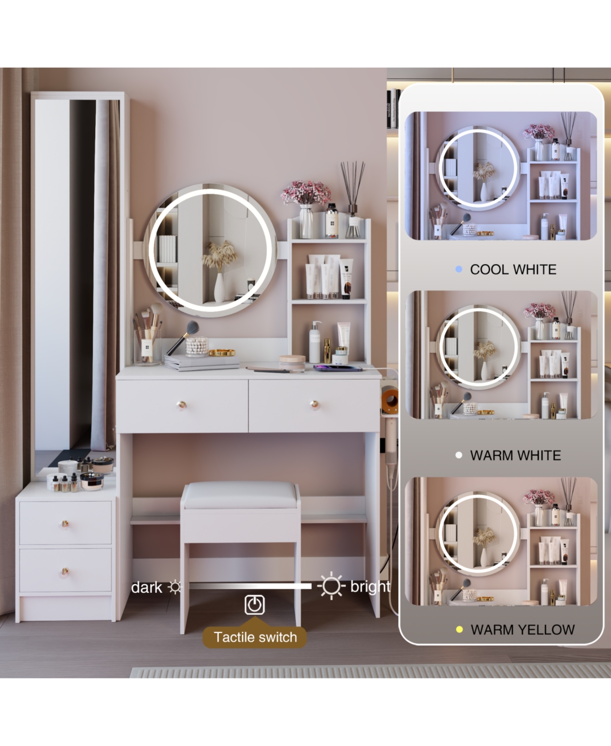 Streamdale Furniture Led Mirror Vanity Set