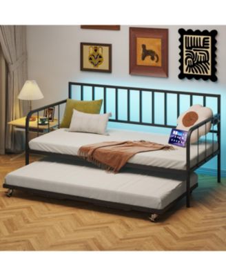Twin Daybed with Trundle - Metal Frame, Space Saving