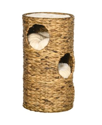 Cat Tower with Three Hideaways & Four Soft Plush Cushions in Brown