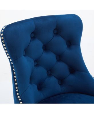 Streamdale Navy Blue Velvet Swivel Bar Stools with Ring Pull, Set of 2