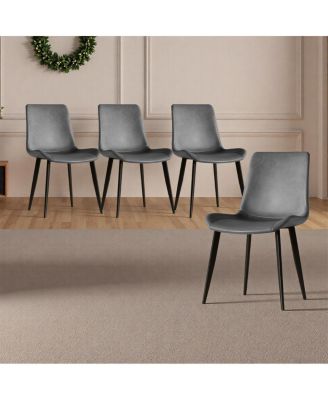 Streamdale Dining Chairs Set of 4, Modern PU Leather Metal Dining Chairs - Gray