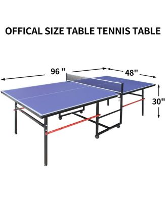 96 Inch  Indoor Foldable Portable Ping Pong Table Mid-Size Table Tennis Game Set with Net Paddles and Balls for Family Game Room - Baofuwish