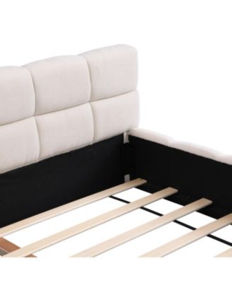 Elegant Chenille Upholstered Bed with Checkerboard Design, Queen