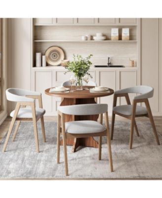 31.5" Round Dining Table for 4, Modern Farmhouse Kitchen Table with Sturdy Base, Dark Brown Circle Table for Dining Room & Living Room