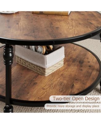 36" Round Coffee Tables with Storage, 2-Tier Round Coffee Table, Center Table Modern Wood Coffee Table, Easy Assembly