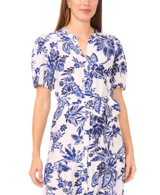 Women's Short-Sleeve Button-Front Tiered Maxi Dress