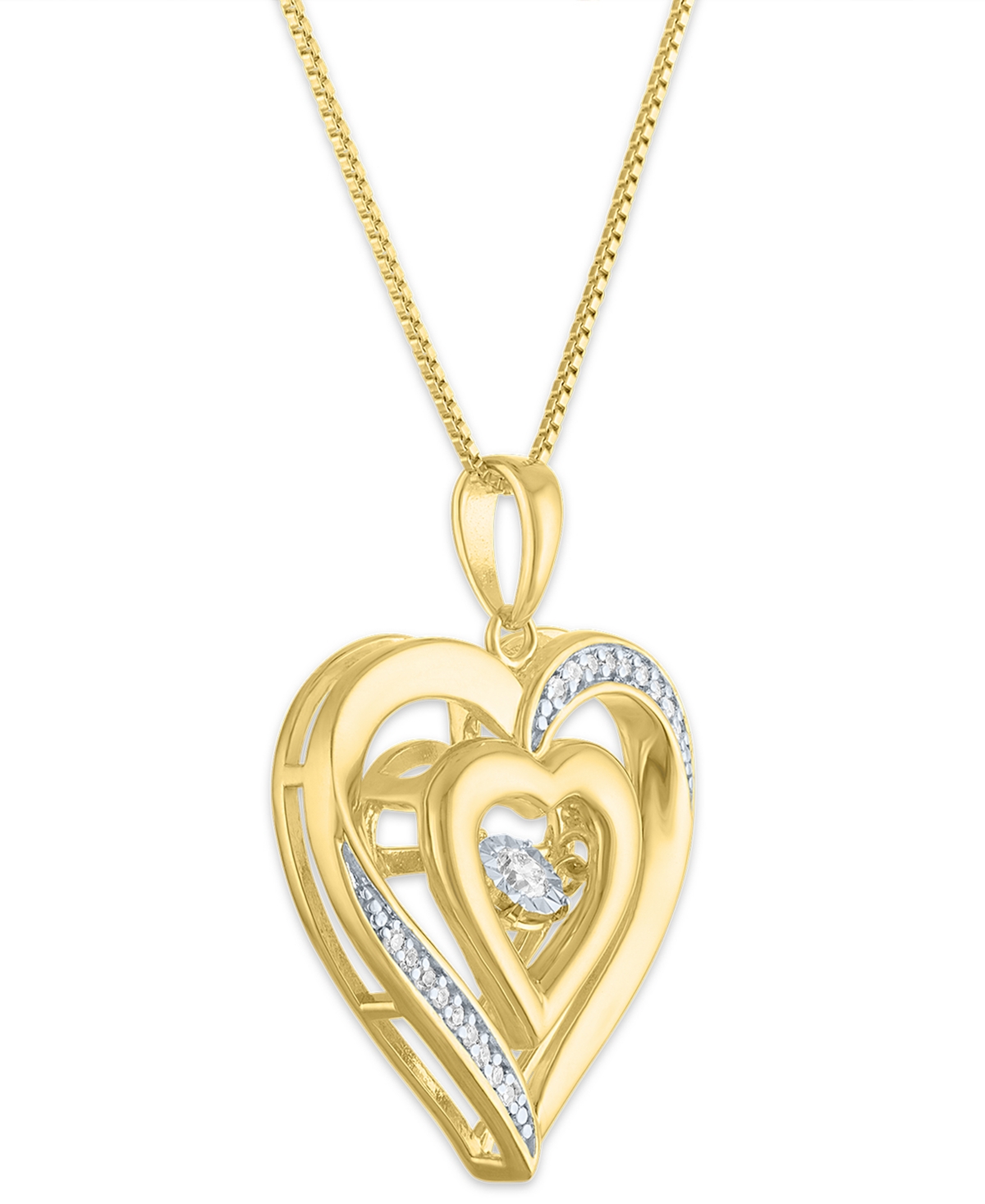 Macy's Heart Diamond Pendant Necklace (1/10 ct. t.w.) in 14k Yellow Gold Over Sterling Silver
