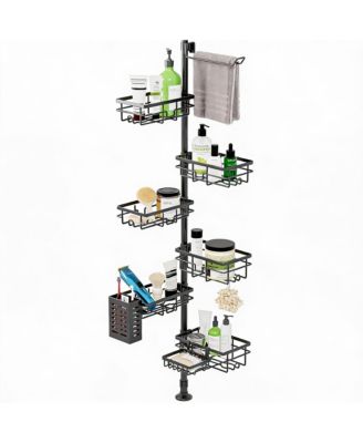 Adjustable Shower Caddy with 6 Baskets, Towel Rack, Toothbrush Case