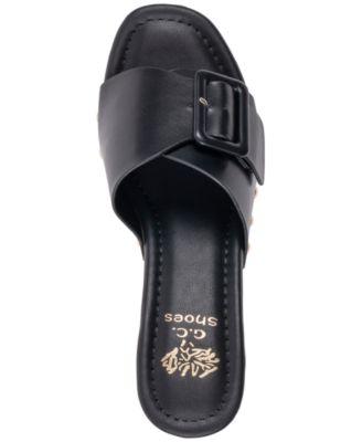 Women's York Buckle Wooden Block Heel Platform Sandals