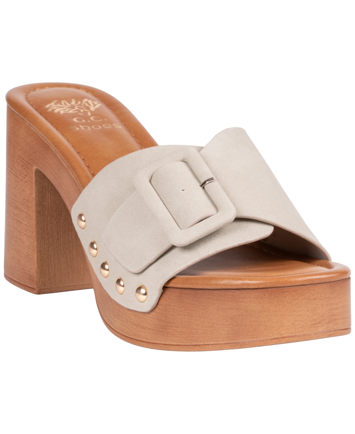 Gc Shoes Women's York Buckle Wooden Block Heel Platform Sandals - Ivory