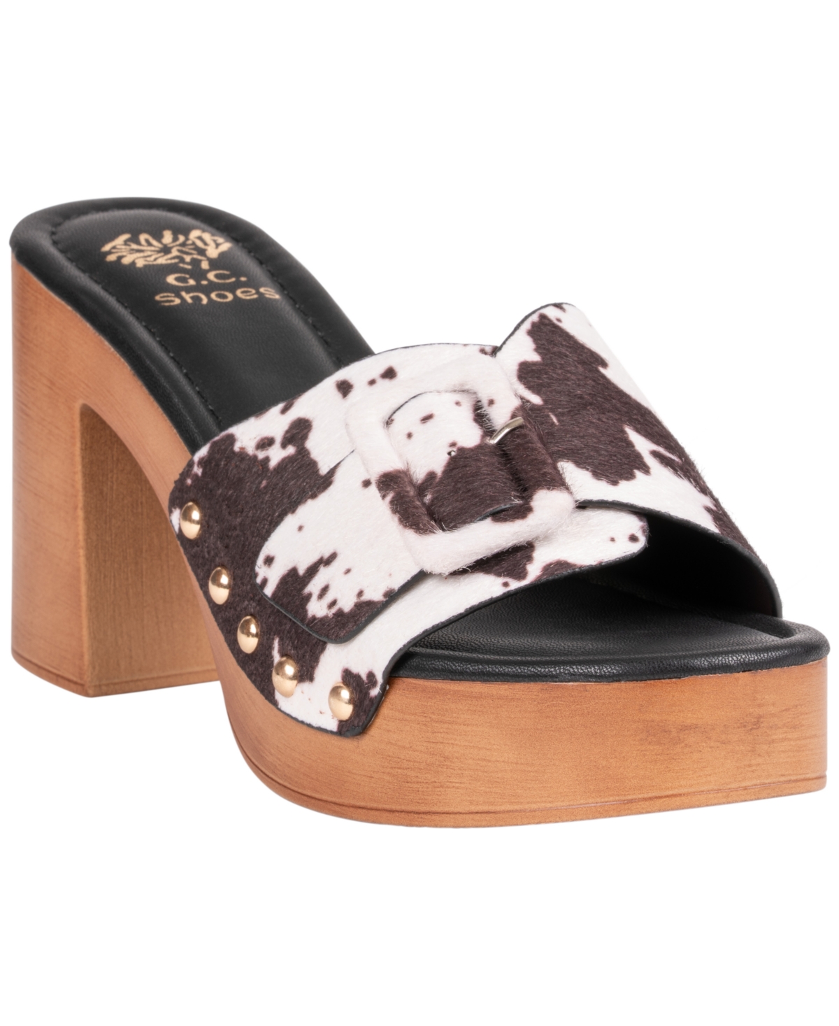 Gc Shoes Women's York Buckle Wooden Block Heel Platform Sandals - Cow Print