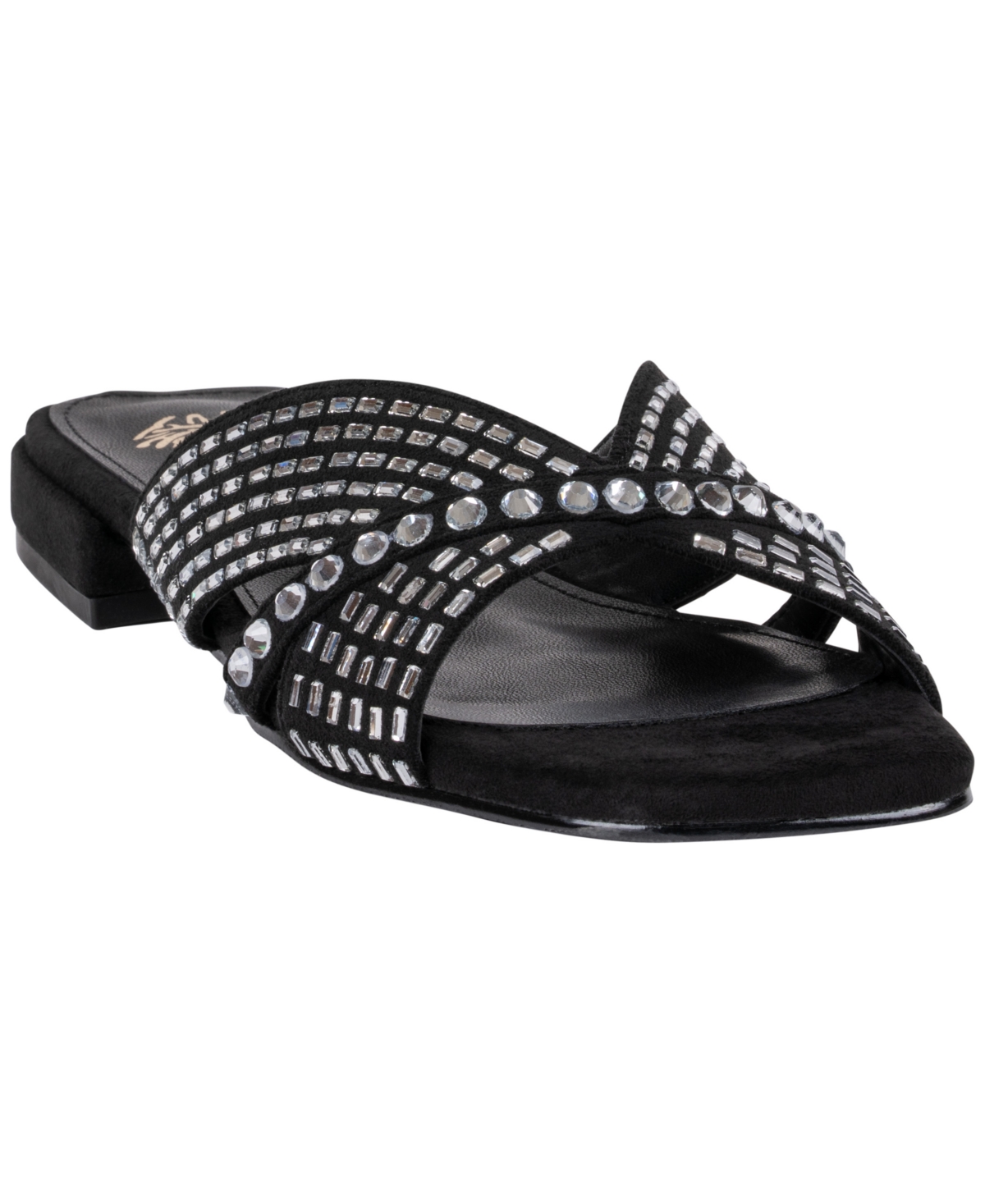 Gc Shoes Women's Elara Rhinestone Crisscross Flat Sandals - Black
