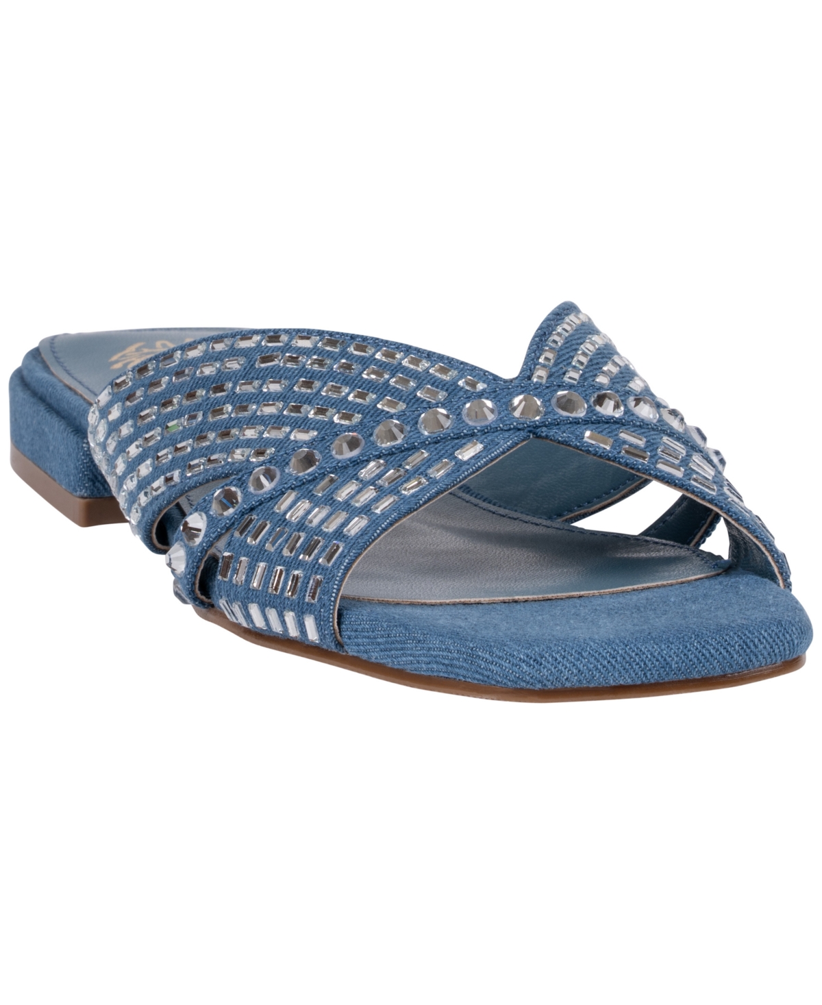 Gc Shoes Women's Elara Rhinestone Crisscross Flat Sandals - Blue