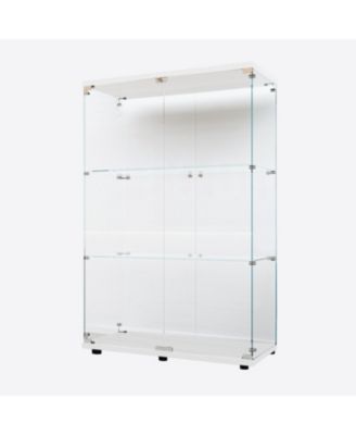  Tempered Glass Display Cabinet w/ Light & Adjustable Feet - White