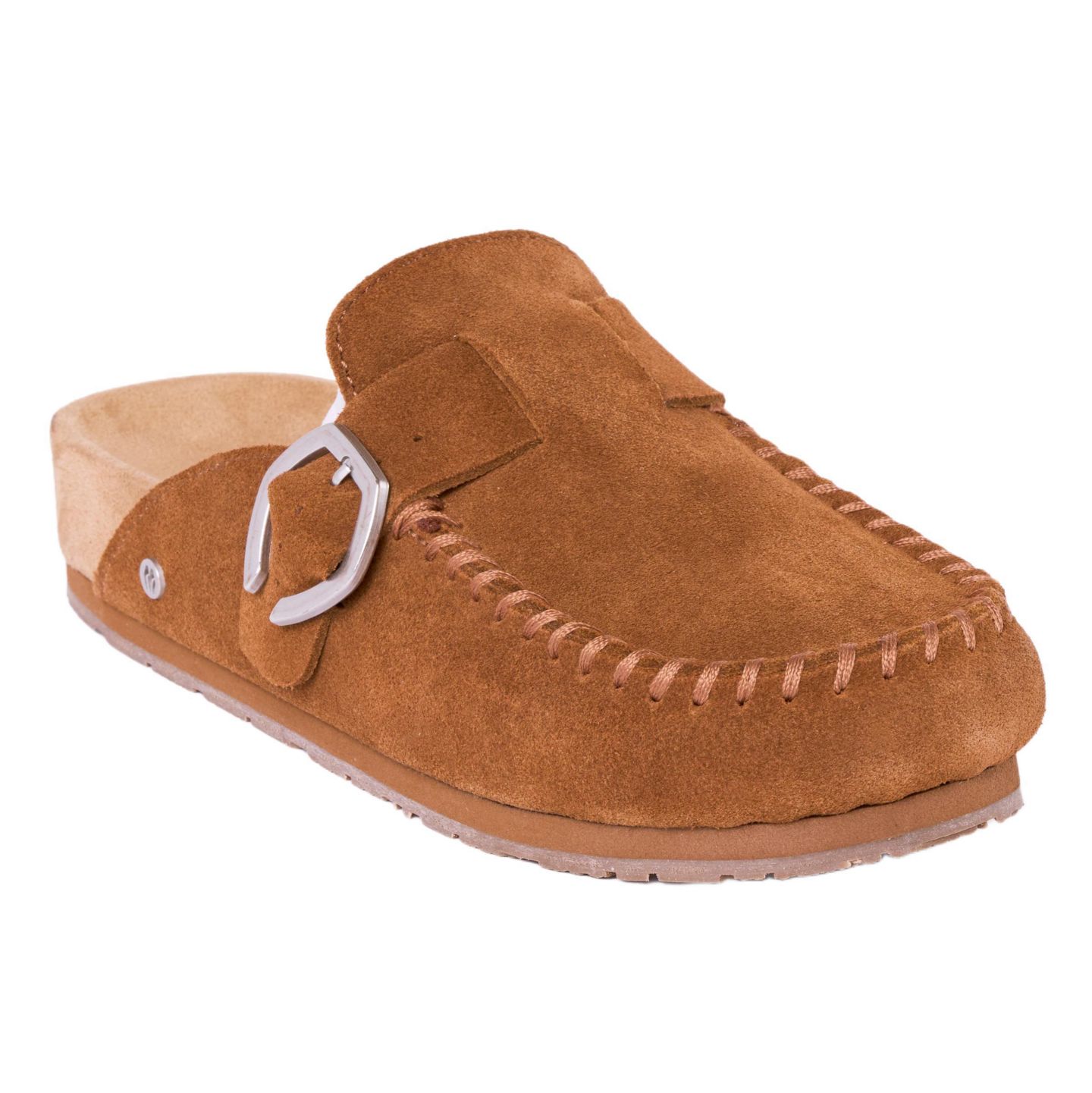 Женские сабо Minnetonka Suede Adjustable Buckle, цвет: Коричневый — фото 1