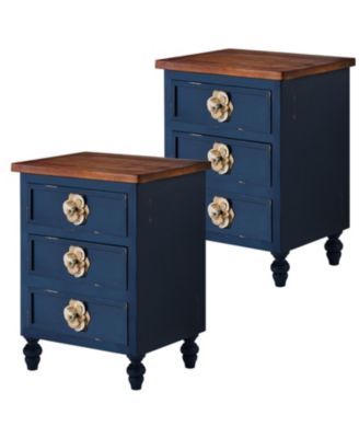 Vintage Farmhouse End Table - 19" Rustic Nightstand, 3 Drawers