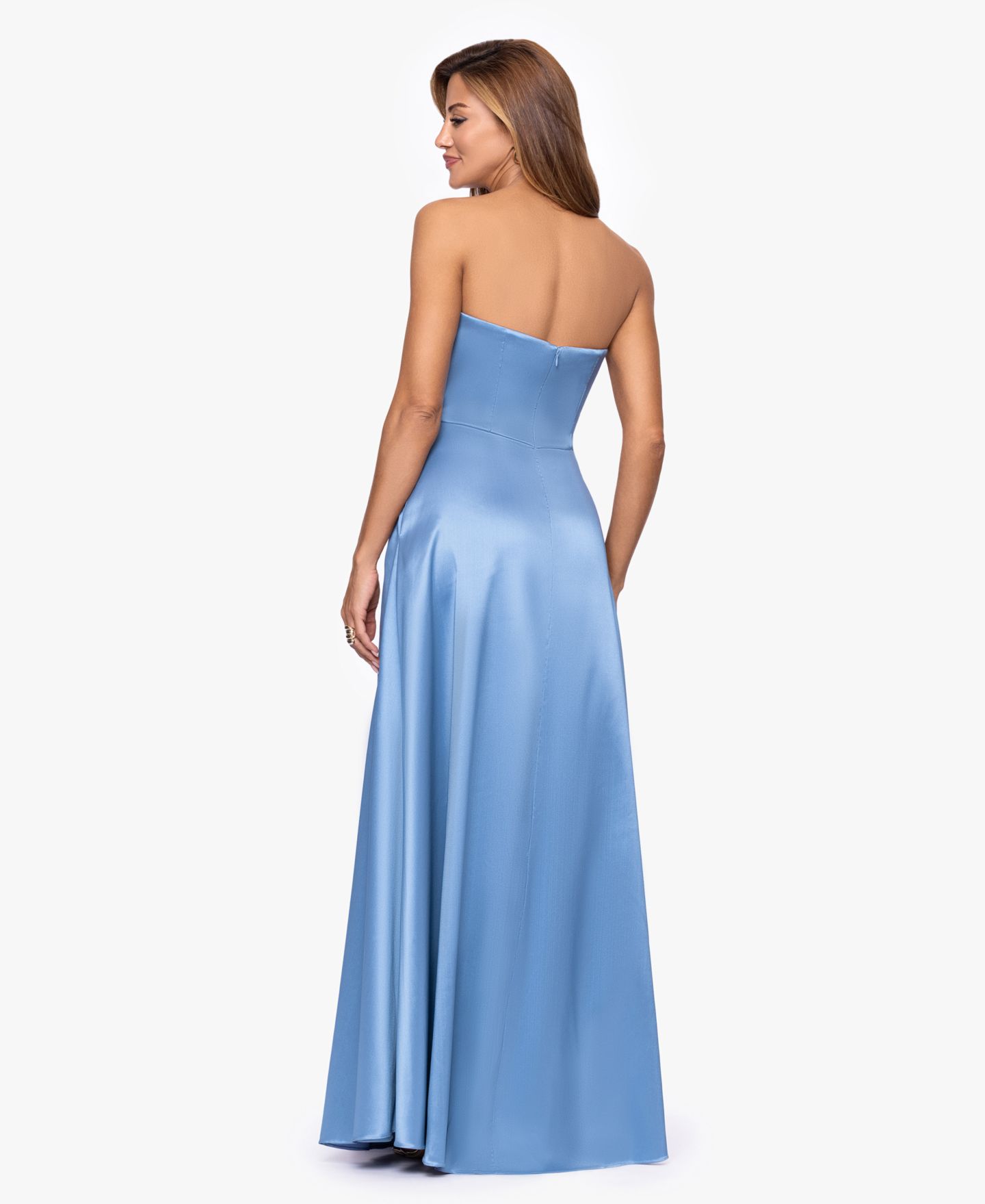 Женское платье XSCAPE Strapless Side Ruffle Satin Ball Gown, цвет: Сланцевый — фото 4