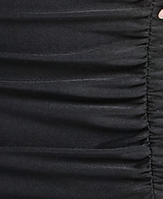 Juniors' V Neck Ruched Lace Up-Back Mini Dress