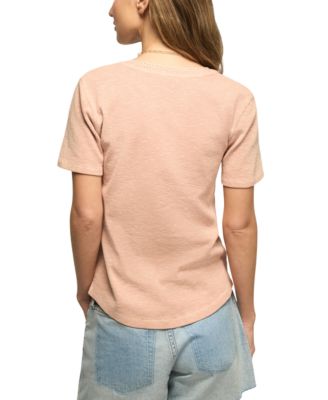 Women's Short-Sleeve Cutwork Henley Top