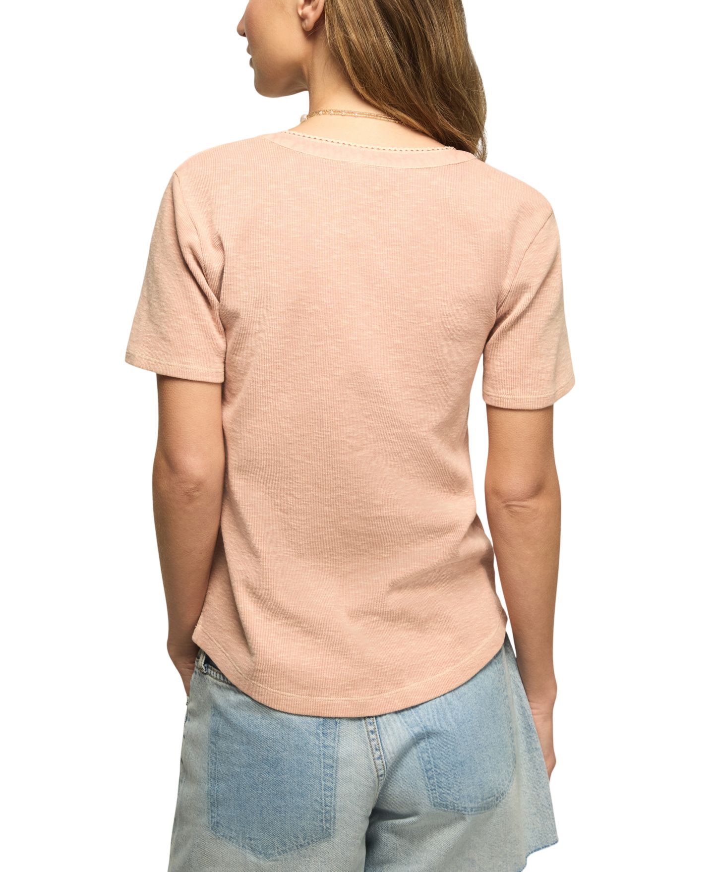 Женский топ Lucky Brand Short-Sleeve Cutwork Henley, цвет: Сепия розовый — фото 5