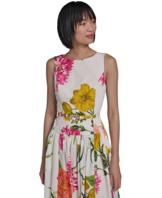 Women's Boat-Neck Belted Sleeveless Dress