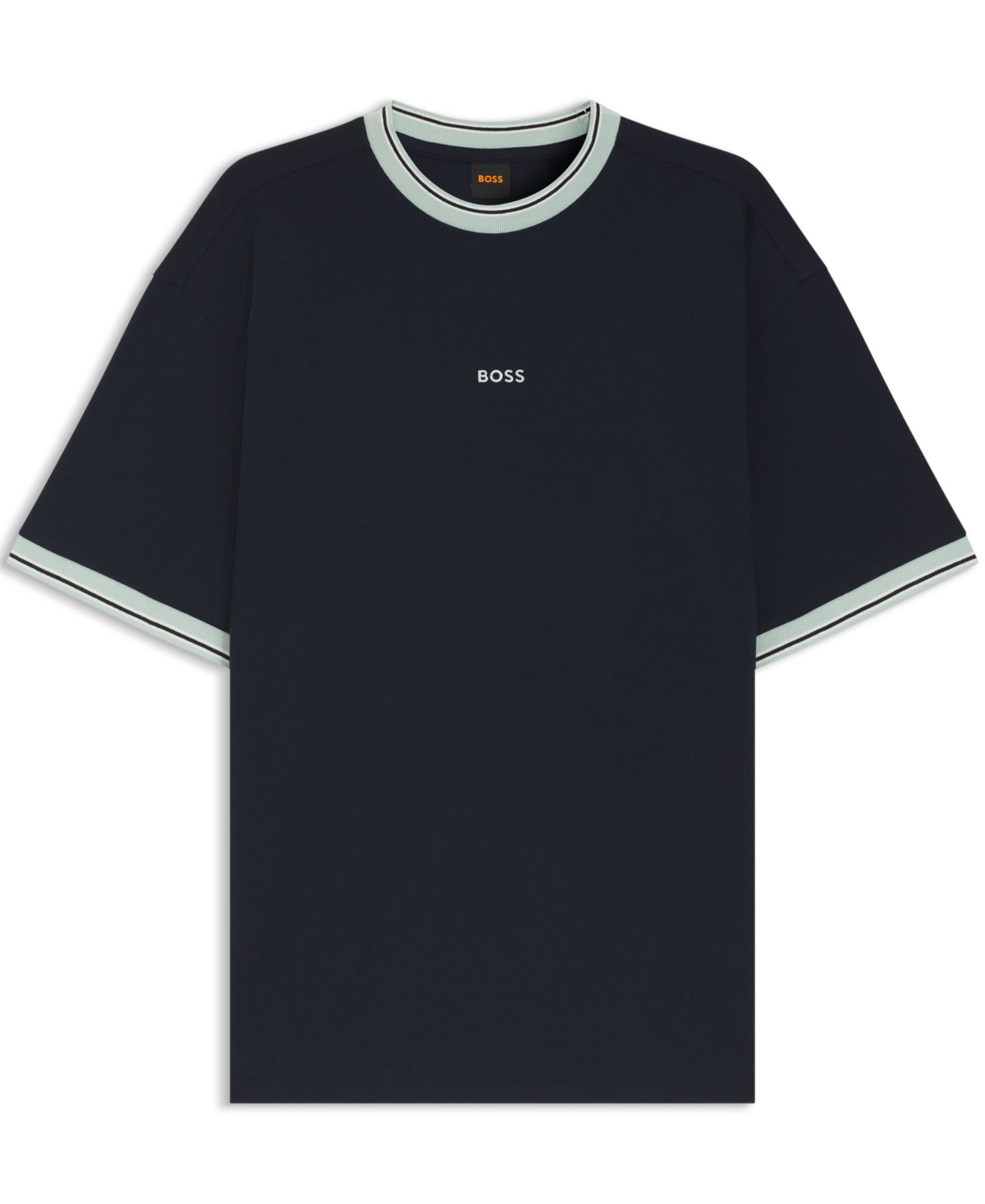 Мужская футболка Hugo Boss Cotton Striped Trim Relaxed-Fit, цвет: Тёмный синий — фото 3
