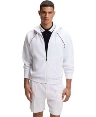 Men's Cotton-Blend Piping Detail Zip-Up Hoodie