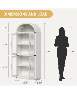 Arched Farmhouse Bookcase with Doors, 71.4" Tall Rounded Display Cabinet