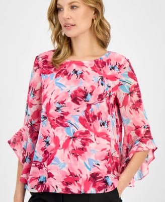 Women's Printed Ruffle-Sleeve Blouse, Regular & Petite