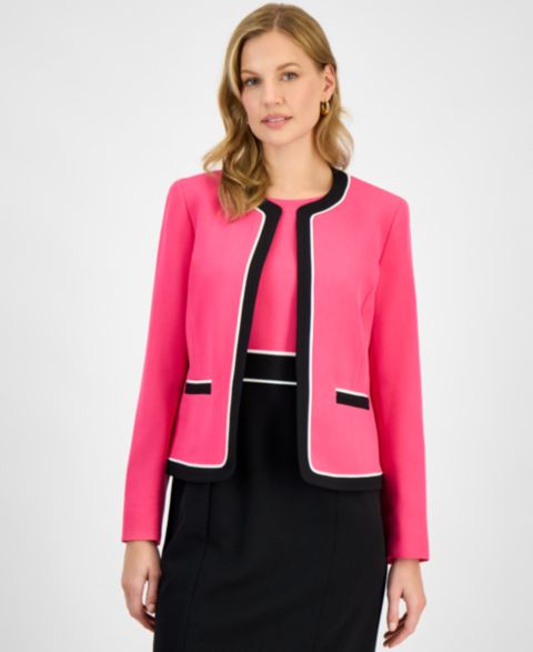 Женские куртки Kasper Contrast-Trim Open-Front Jacket, Regular & Petite