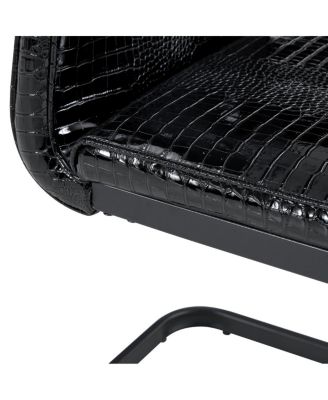  Set of 4 Retro Alligator Upholstered Dining Chairs with Crystal Buckle, Black Legs