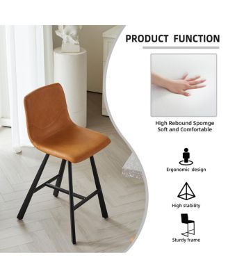 Faux Leather Ergonomic Bar Stool with Footrest - Metal Frame (2 Sets)