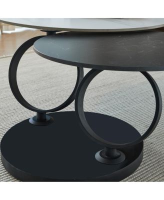 Round Nested Coffee Tables - Faux Marble Top with Metal Frame