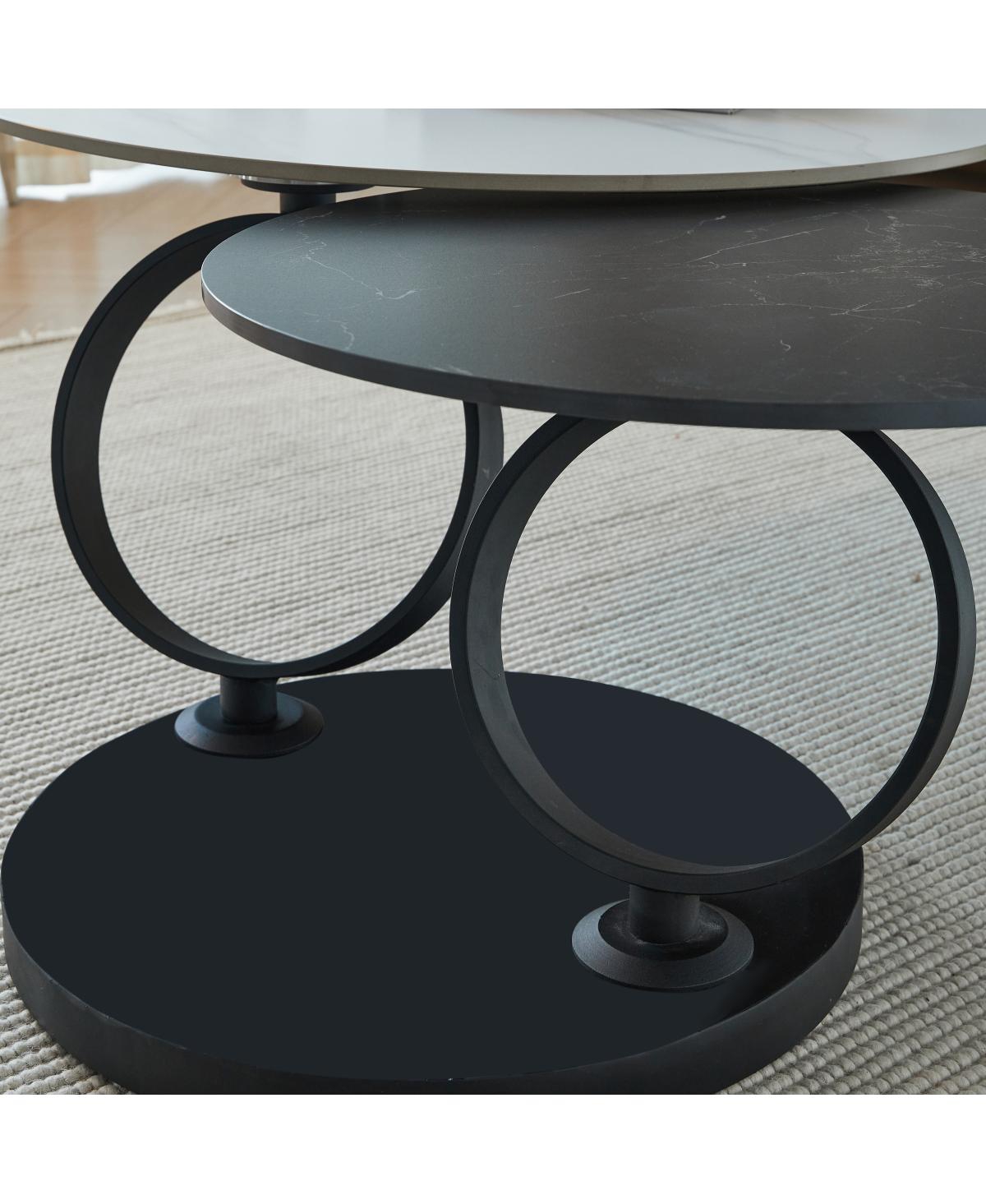 Streamdale Furniture Round Nested Coffee Tables - Faux Marble Top with Metal Frame